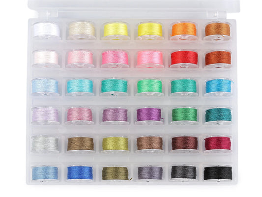 Plastmasas kastīte ar diega spolītēm