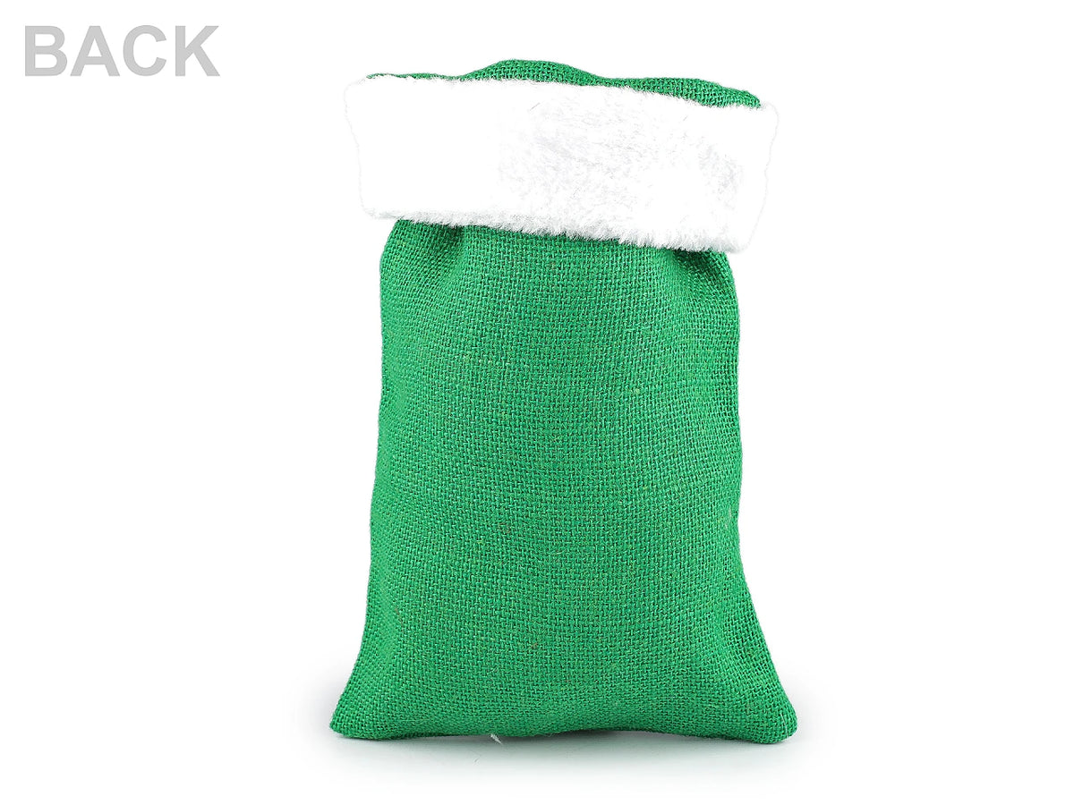 Juuttinen joululahjapussi pörröisellä reunuksella – 20 × 30 cm