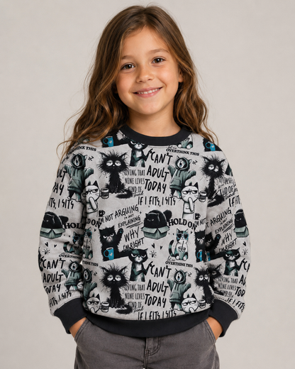 Warm knitted fabric, Alpenfleece fabric with cats