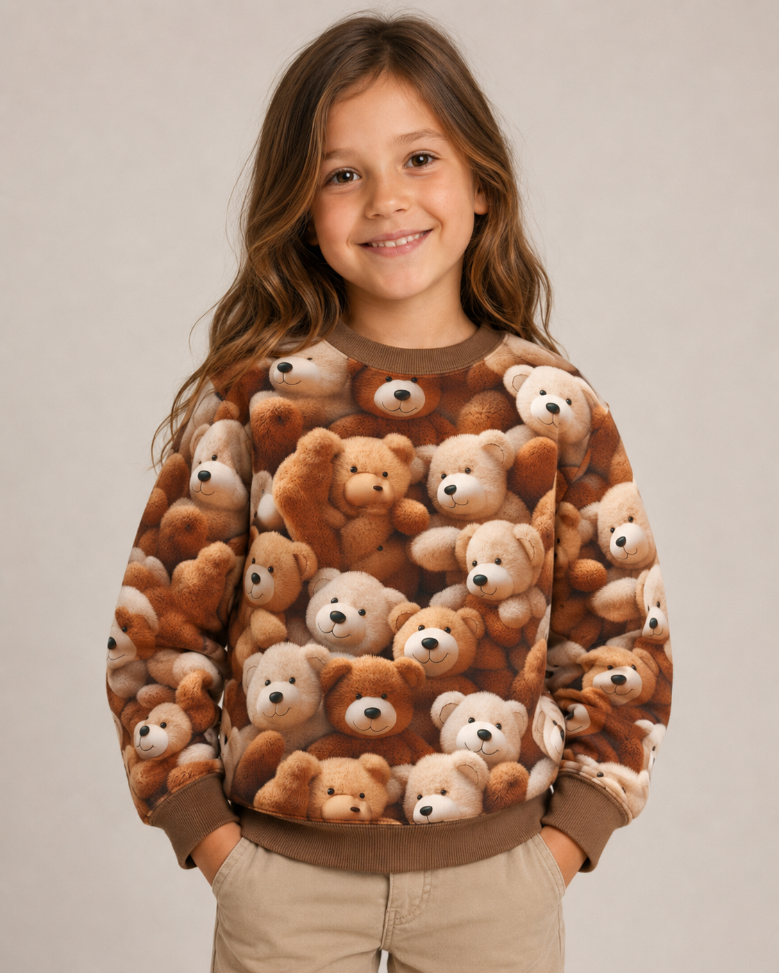 Warm knit fabric, Alpenfleece fabric with teddy bears
