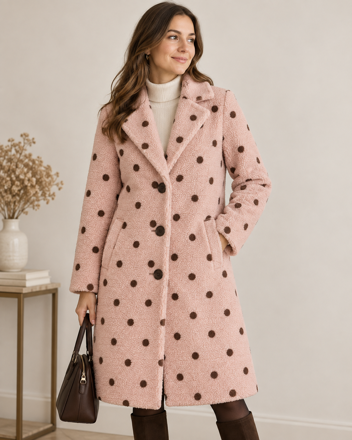 Teddy-fleece, ruskeat pilkut pinkillä