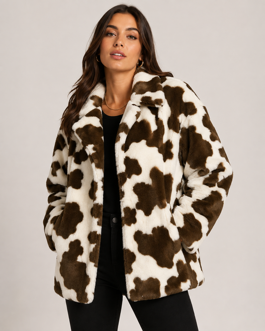 Faux fur with cow pattern – brown/white