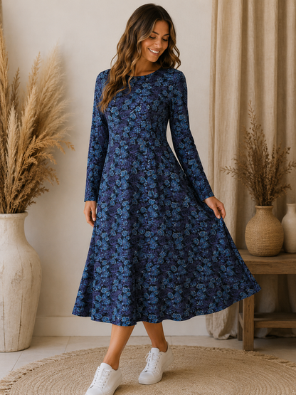 Punto di Roma neulottu kangas - elegantti sininen kuvio
