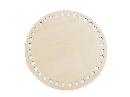 Image with round wooden bag basket base Ø20 cm with holes – available at Charlotte's Fabrics