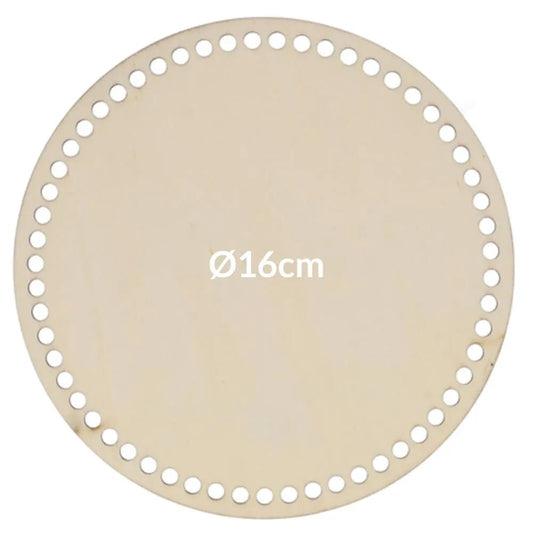 Image of round wooden bag base Ø16 cm with holes – available at Šarlotes audumi