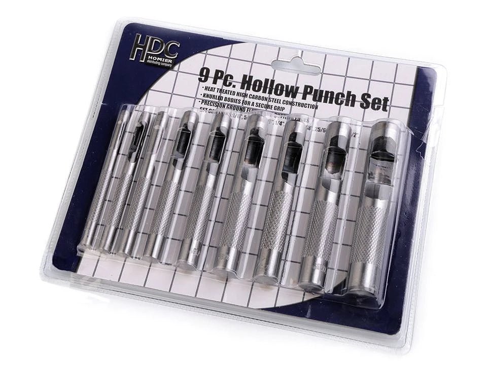 Image du jeu de poinçons ronds pour tissu et cuir (8 pièces) – disponible chez Šarlotes audumi