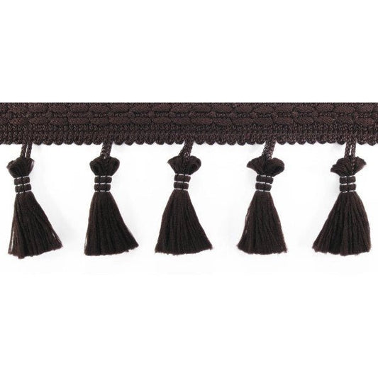Image de ruban à franges avec pompons 55 mm - marron foncé – disponible chez Šarlotes audumi