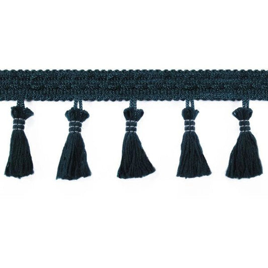 Ruban à franges avec pompons 55 mm - vert foncé – disponible chez Šarlotes audumi