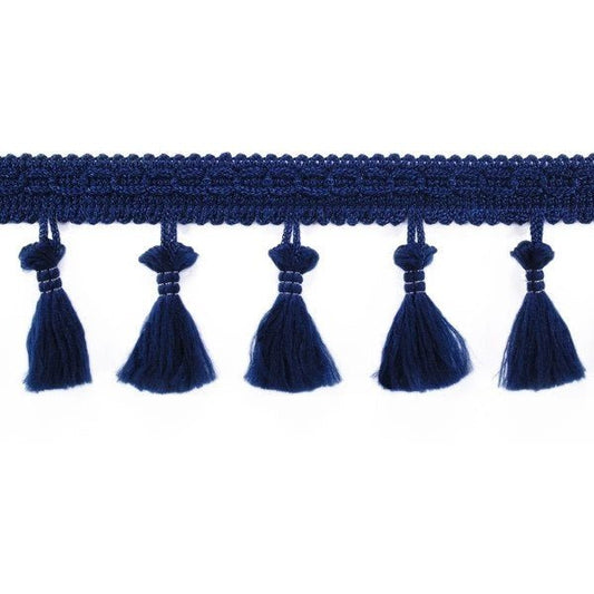 Image avec ruban à franges avec pompons 55 mm - bleu foncé – disponible chez Šarlotes audumi