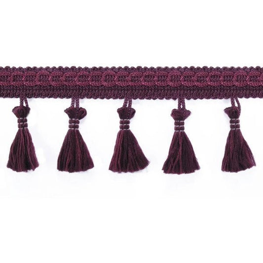 Image avec ruban à franges avec pompons 55 mm - ton prune foncé – disponible chez Šarlotes audumi