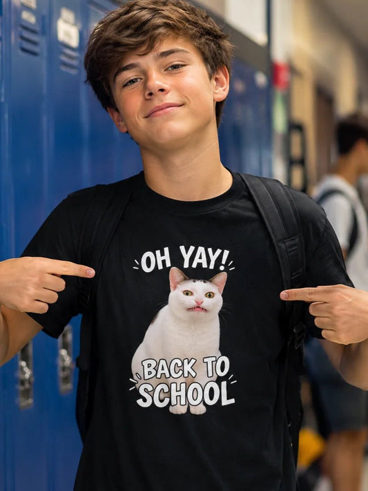 Attēls ar Bērnu / jauniešu T-krekls ar apdruku “Oh Yay! Back to School” – pieejams internetā Šarlotes audumi