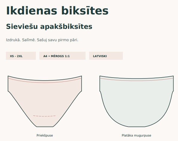 Kuva ilmaisesta naisten alushousukaavasta PDF | XS–2XL – saatavilla verkossa Šarlotes audumi