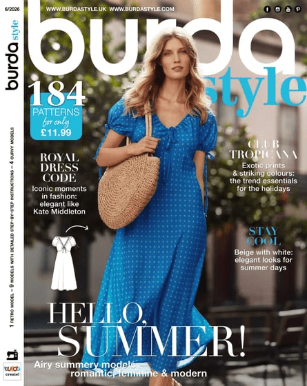Kuva Burda Style 6/2026 EN:stä – saatavilla Šarlotes audumi