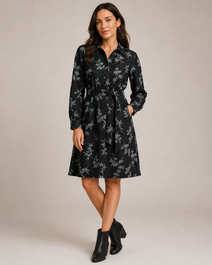Black floral jacquard denim fabric