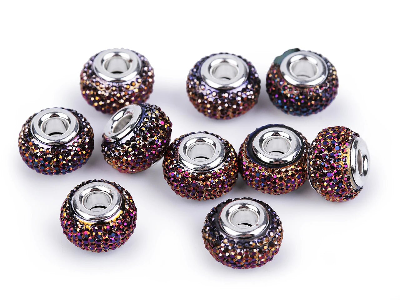 Image of “Charm” beads with metallic effect | 9 × 14 mm 10 pcs | assorted colors – available at Šarlotes audumi