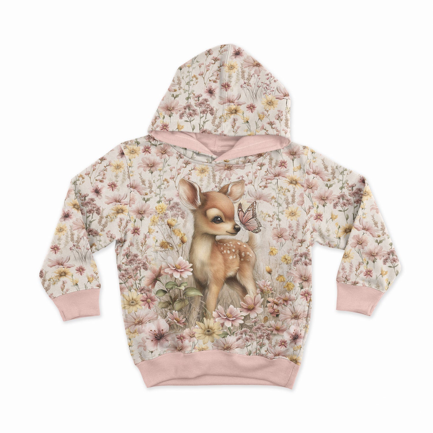 Image avec panneau en tricot à boucles 40x50 cm - Bambi dans la prairie fleurie 250 g/m² – disponible chez Šarlotes audumi