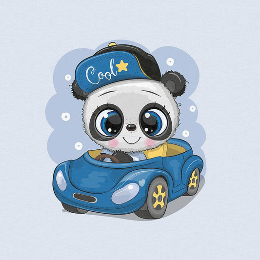 Attēls ar Cilpiņtrikotāžas panelis 40x50 cm - panda auto 250 g/m² – pieejams Šarlotes audumi