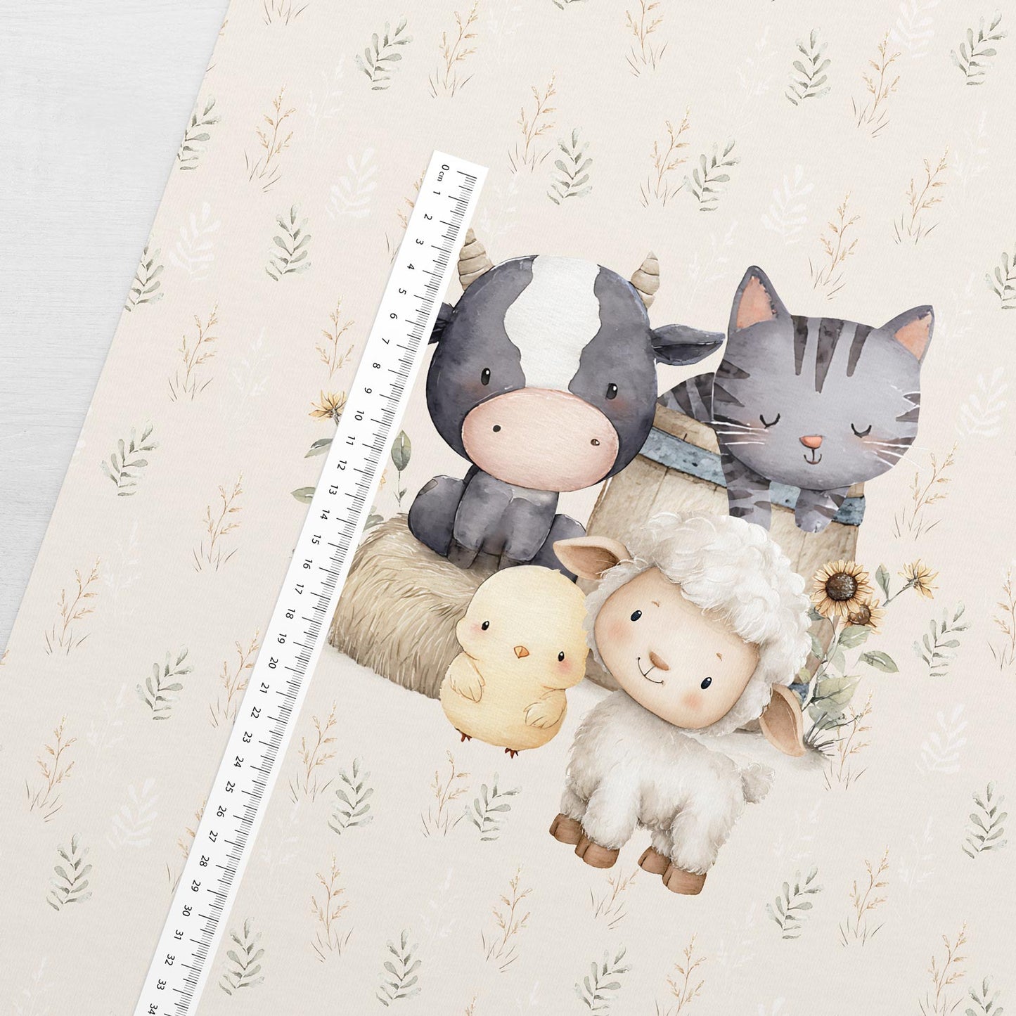 alt
Image with looped knit panel - cheerful farmyard friends group 250 g/m² | Design - 02 – available at Šarlotes audumi