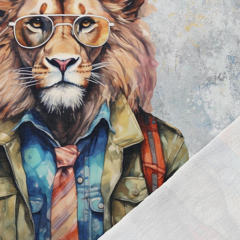 alt
Image with loop-knit panel - royal lion with stylish glasses 250 g/m² | Design - 01 – available at Charlotte's Fabrics