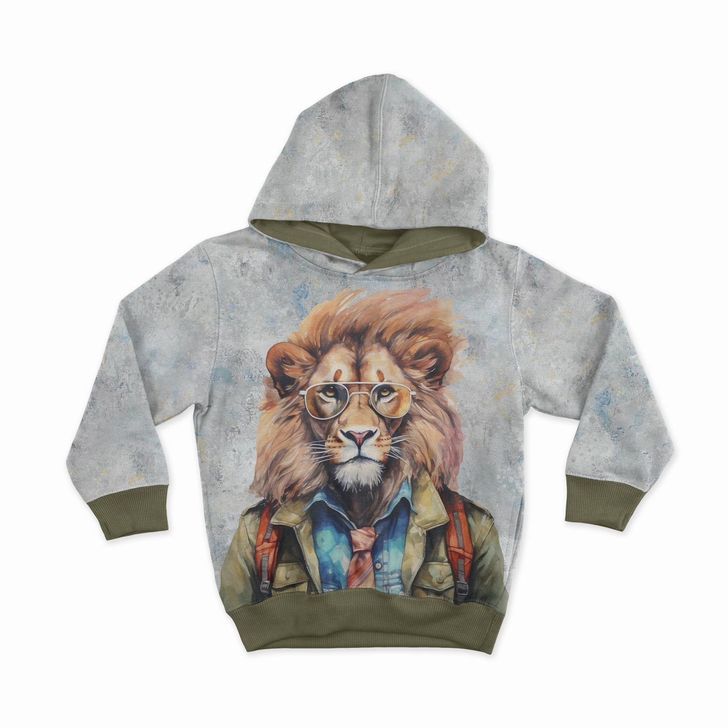 Image with loop-knit panel - royal lion with stylish glasses 250 g/m² | Design - 01 – available at Šarlotes audumi
