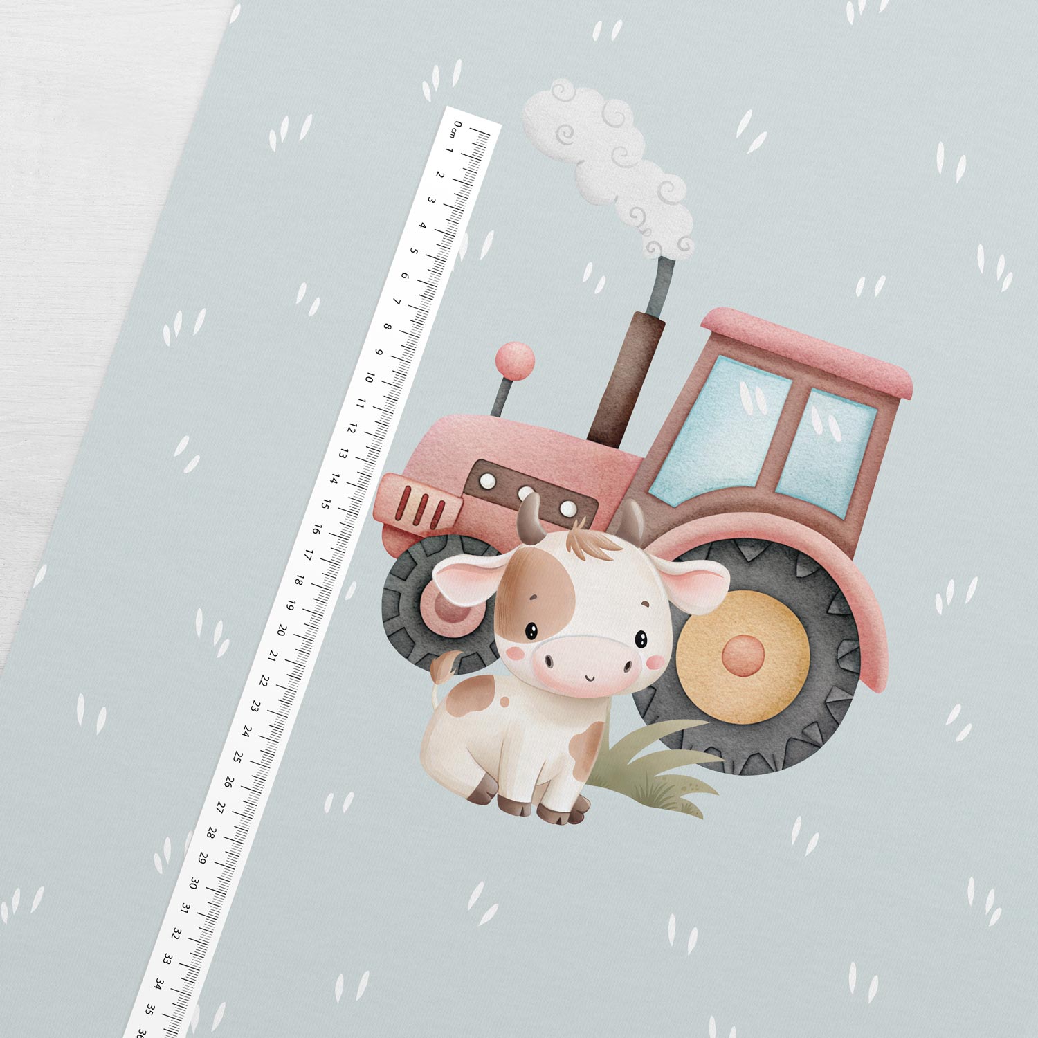 Image of a loop knit panel - calf and smoking tractor 250 g/m² | Design - 03 – available at Šarlotes audumi