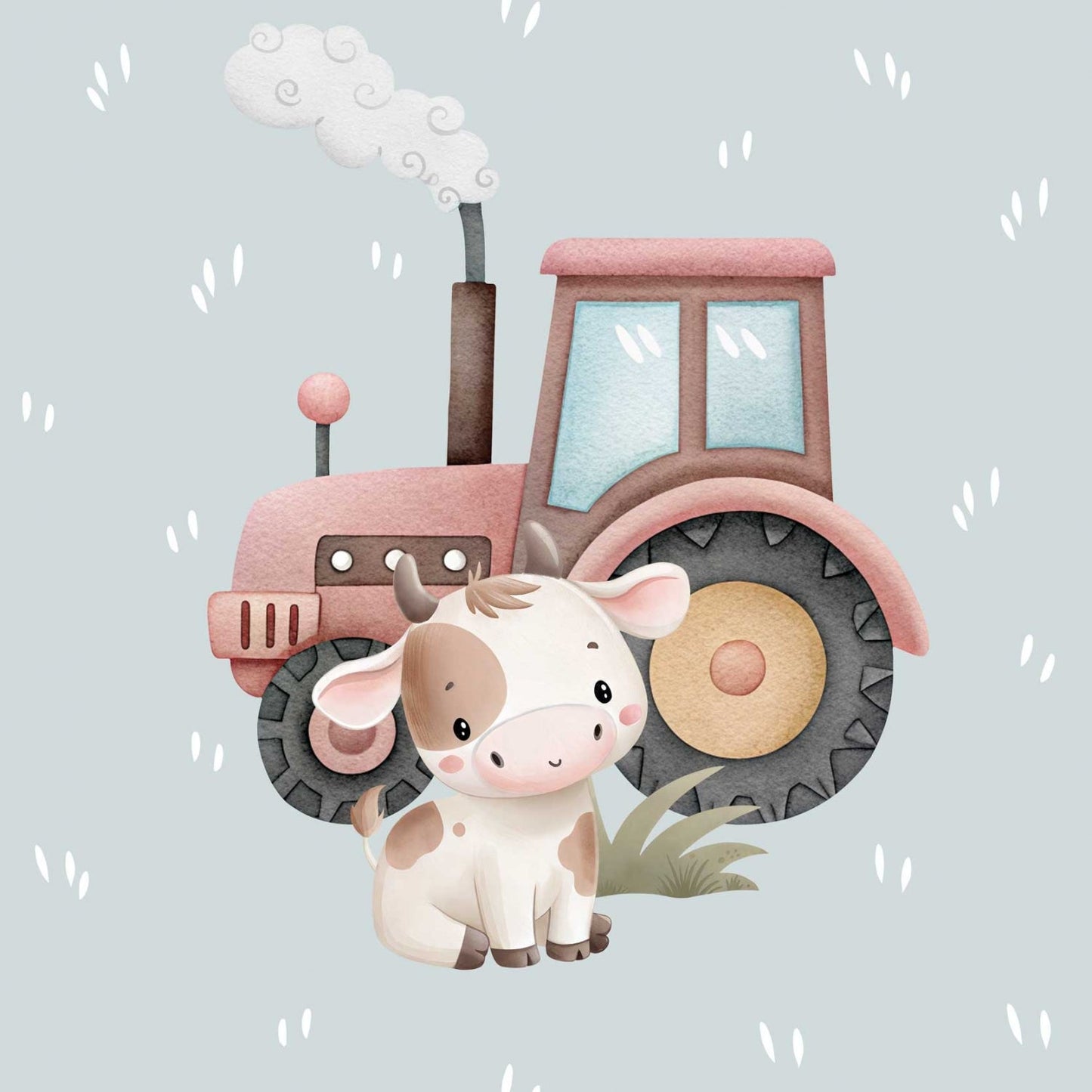 Image with loop-knit panel - calf and smoking tractor 250 g/m² | Design - 03 – available at Šarlotes audumi