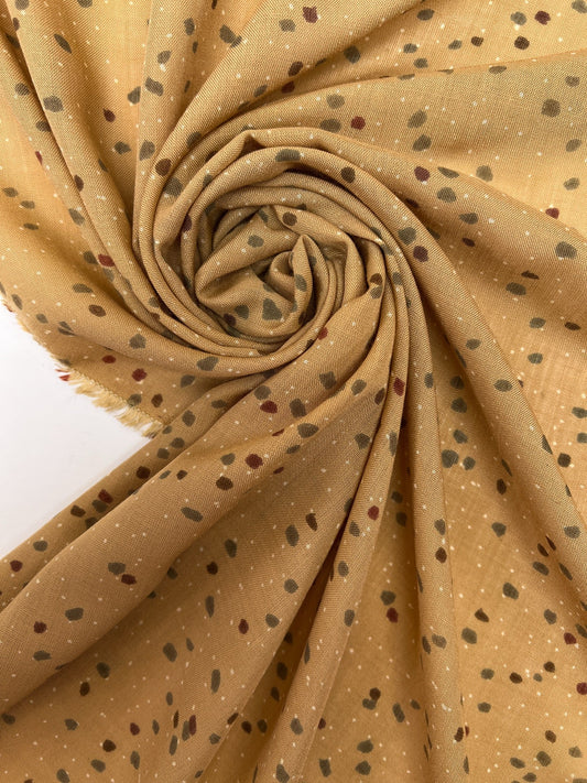 italialainen akryylikangas, jossa beige- ja ruskeapistekuvio, 130 g/m²