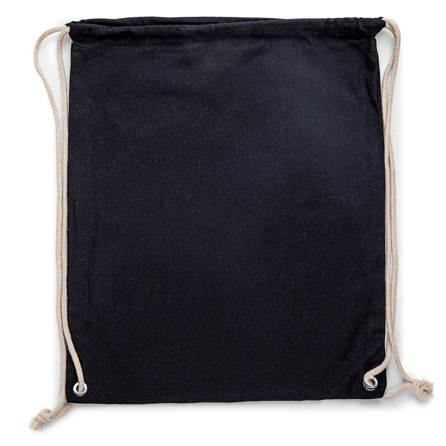 Image d’un sac à dos en coton naturel à cordons 140 g/m² 38 × 46 cm - noir – disponible chez Šarlotes audumi