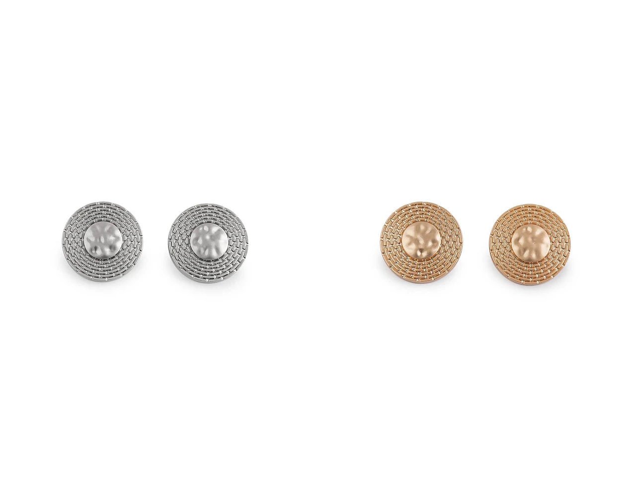 Image of decorative metal button with embossed pattern – 19 mm and 24 mm, in gold or silver – available online at Šarlotes audumi