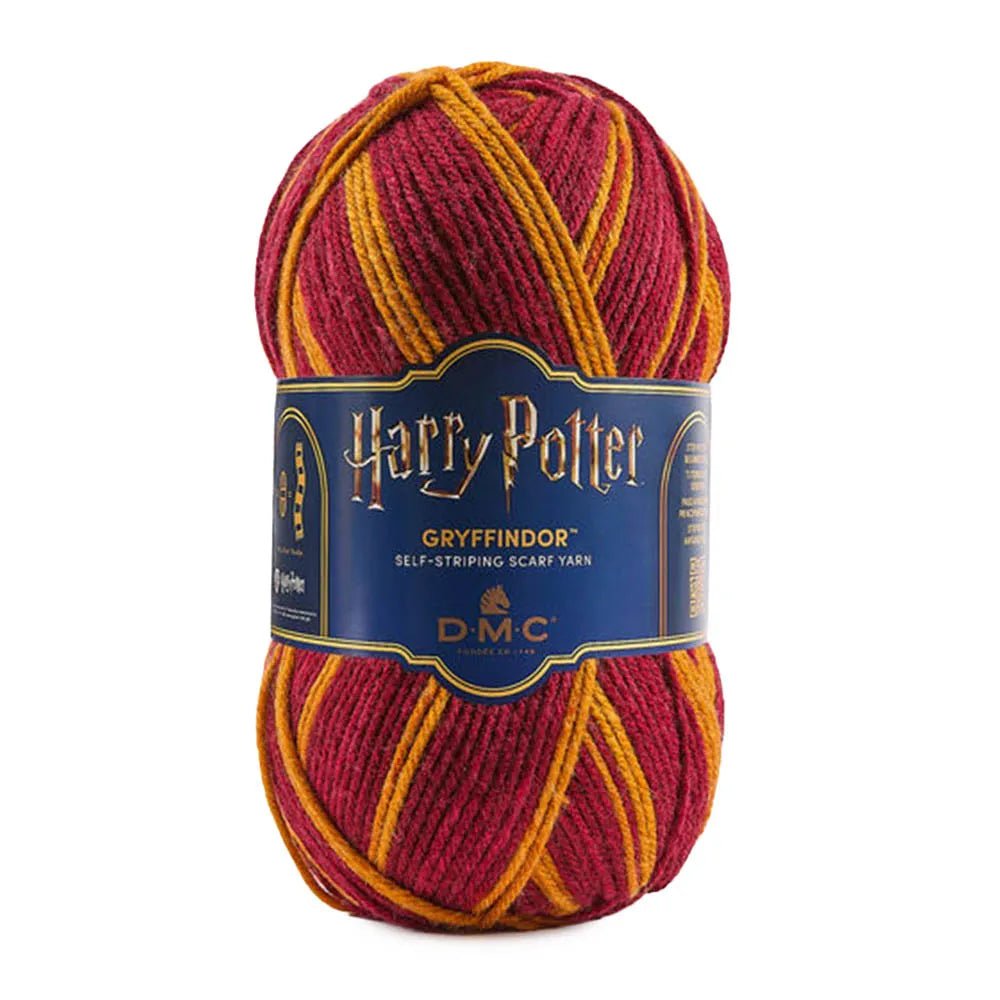 Kuva: DMC Harry Potter Magic -lanka 300 g / 410 m – itsestään raidoittuva lanka Tylypahkan tupien väreissä – saatavilla verkossa Charlotten kankaista