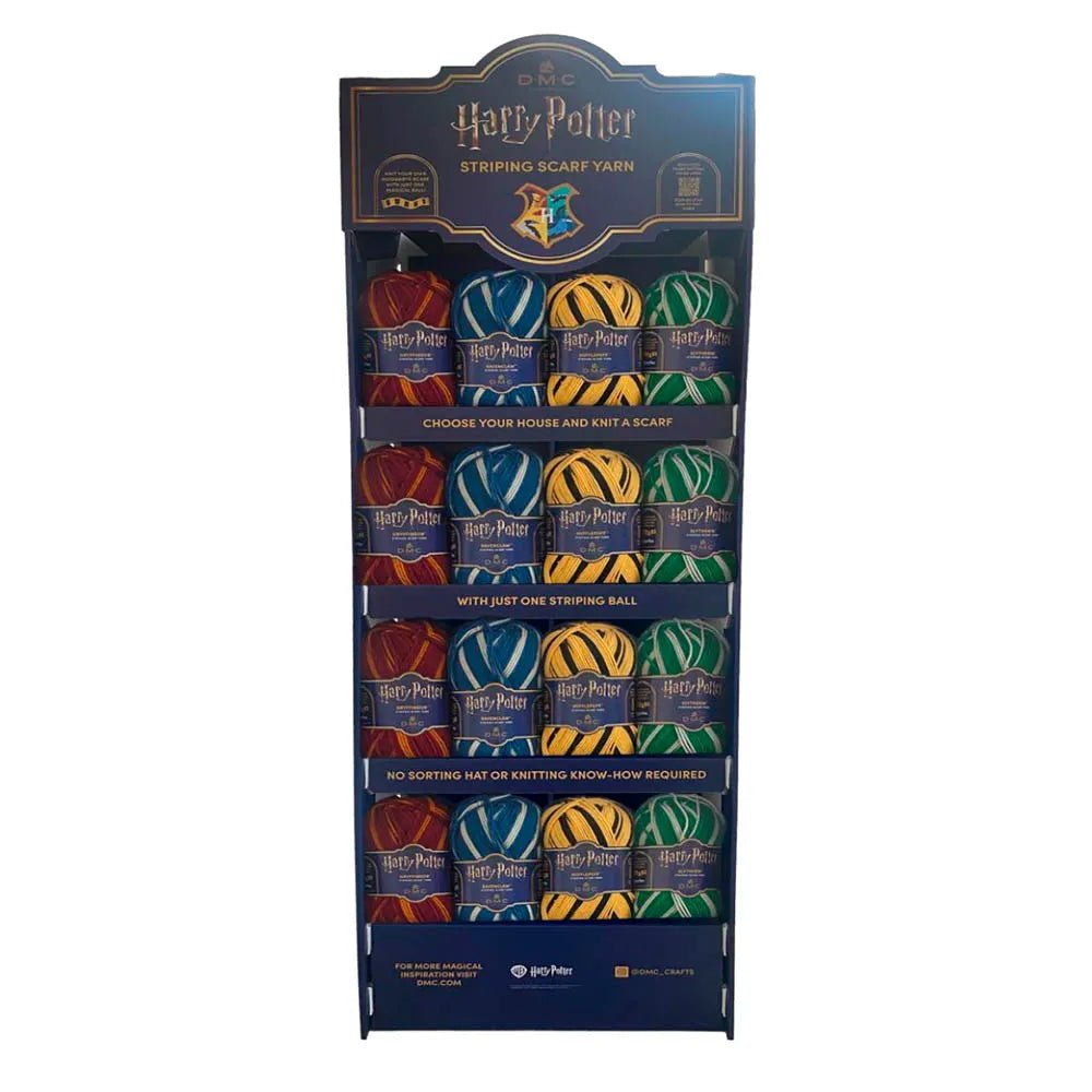 Kuva: DMC Harry Potter Magic -lanka 300 g / 410 m – itsestään raidoittuva lanka Tylypahkan tupien väreissä – saatavilla verkossa Charlotten kankaista