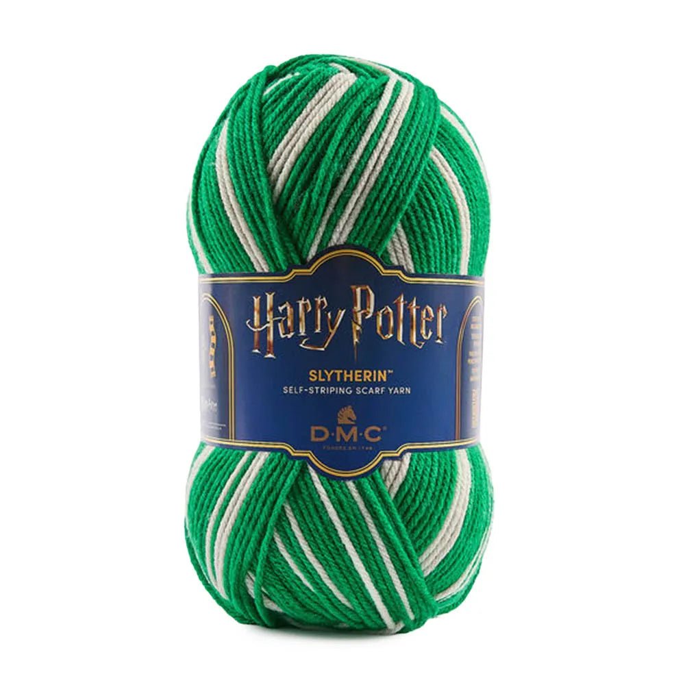Kuva: DMC Harry Potter Magic -lanka 300 g / 410 m – itsestään raidoittuva lanka Tylypahkan tupien väreissä – saatavilla verkossa Charlotten kankaista
