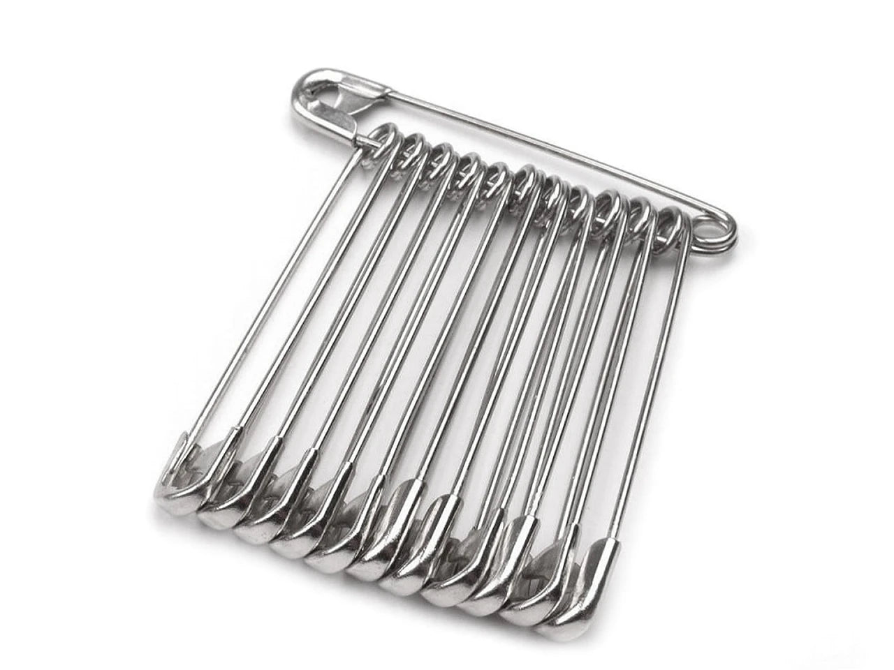 Épingles de sûreté, trombones 50 mm - argenté (lot de 12)
