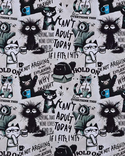 Warm knitted fabric, Alpenfleece fabric with cats
