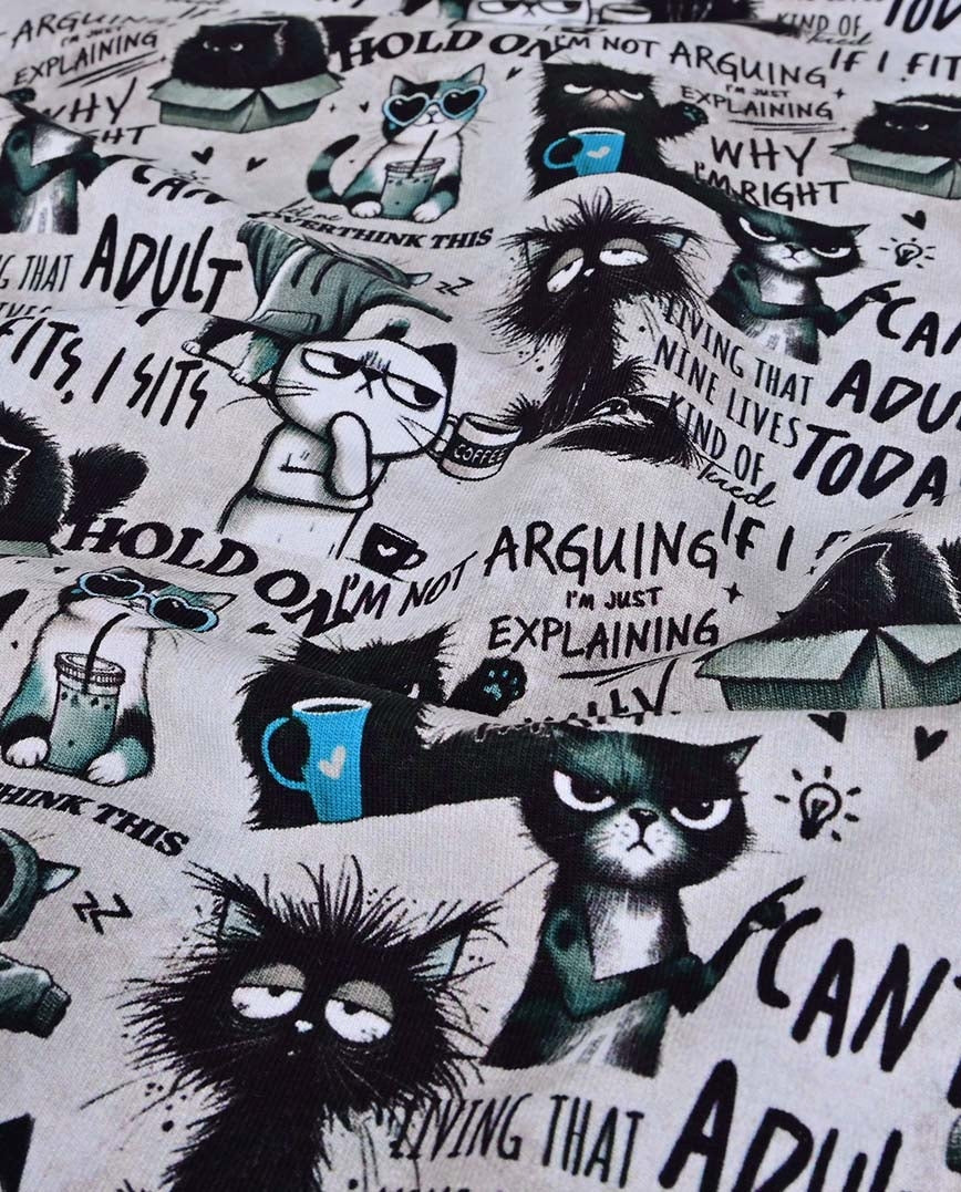 Warm knitted fabric, Alpenfleece fabric with cats