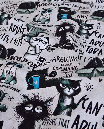 Warm knitted fabric, Alpenfleece fabric with cats