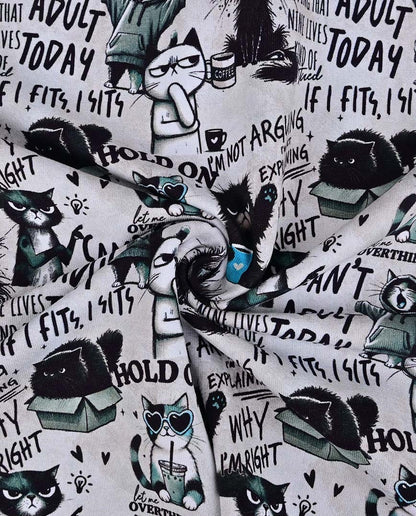 Warm knitted fabric, Alpenfleece fabric with cats