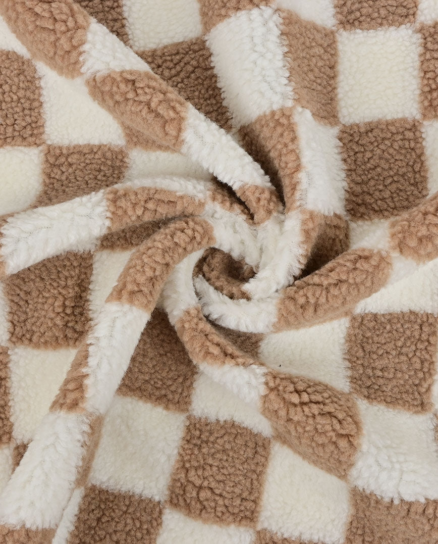 Teddy-fleece, beiget ruudut