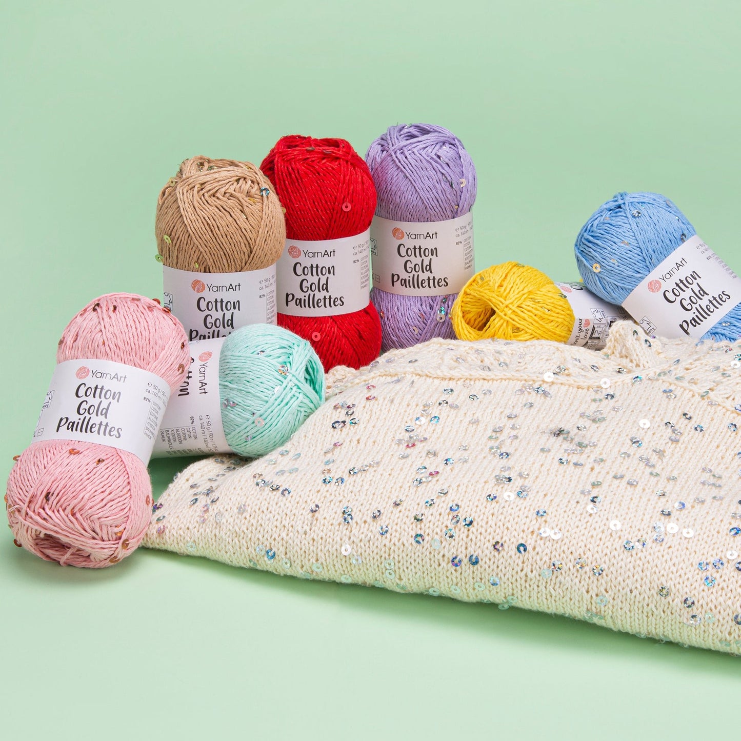 Attēls ar Dzija YarnArt Cotton Gold Paillettes ar fliteriem - 50g / 140m – pieejams Šarlotes audumi