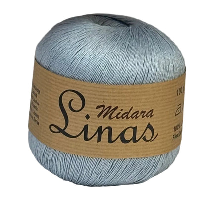 Image with yarn, linen threads Midara Linas – 100 g/ 600 m – available at Šarlotes audumi