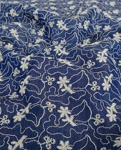 Image of denim fabric with embroidery 180 g/m² – available at Šarlotes Audumi