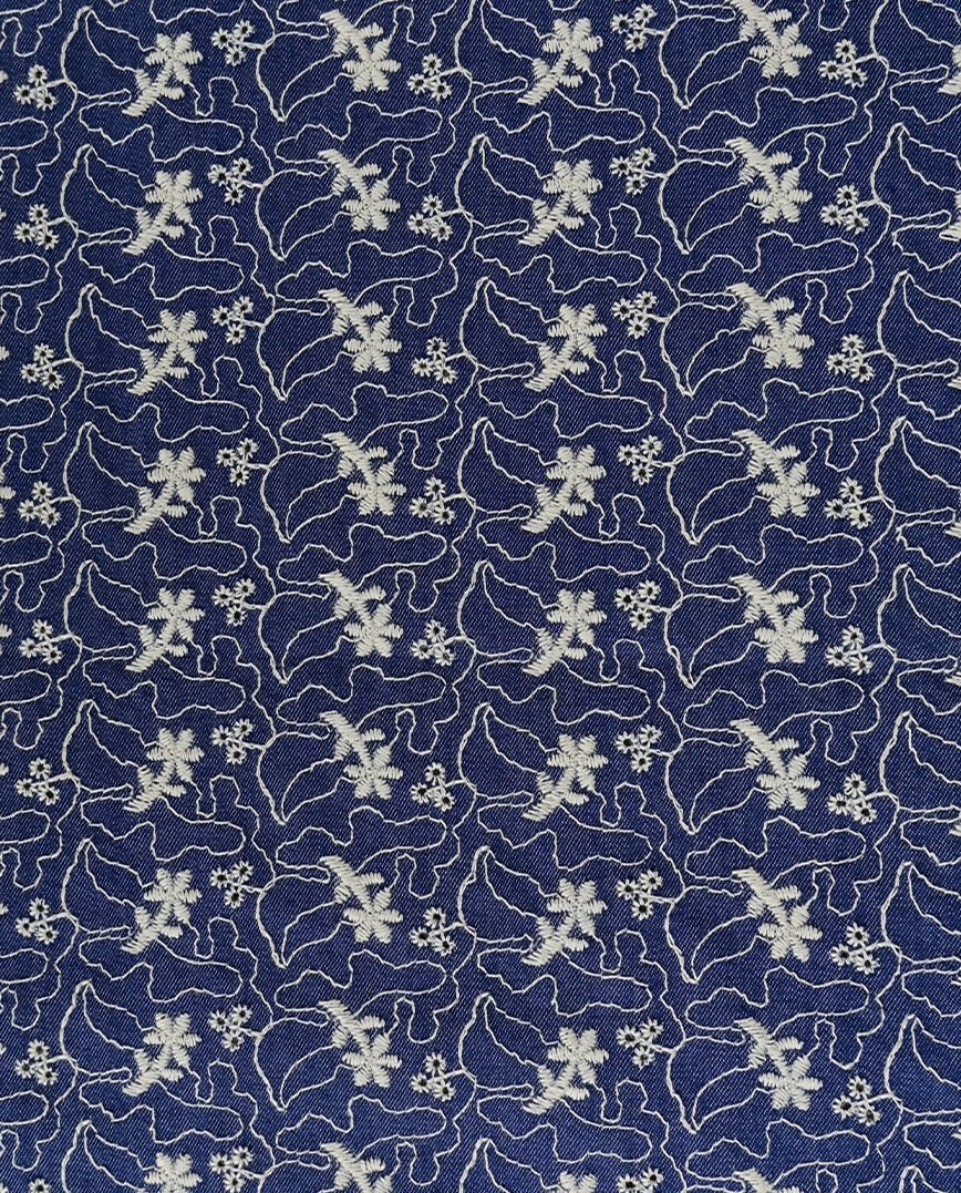 Image of denim fabric with embroidery 180 g/m² – available at Charlotte Fabrics