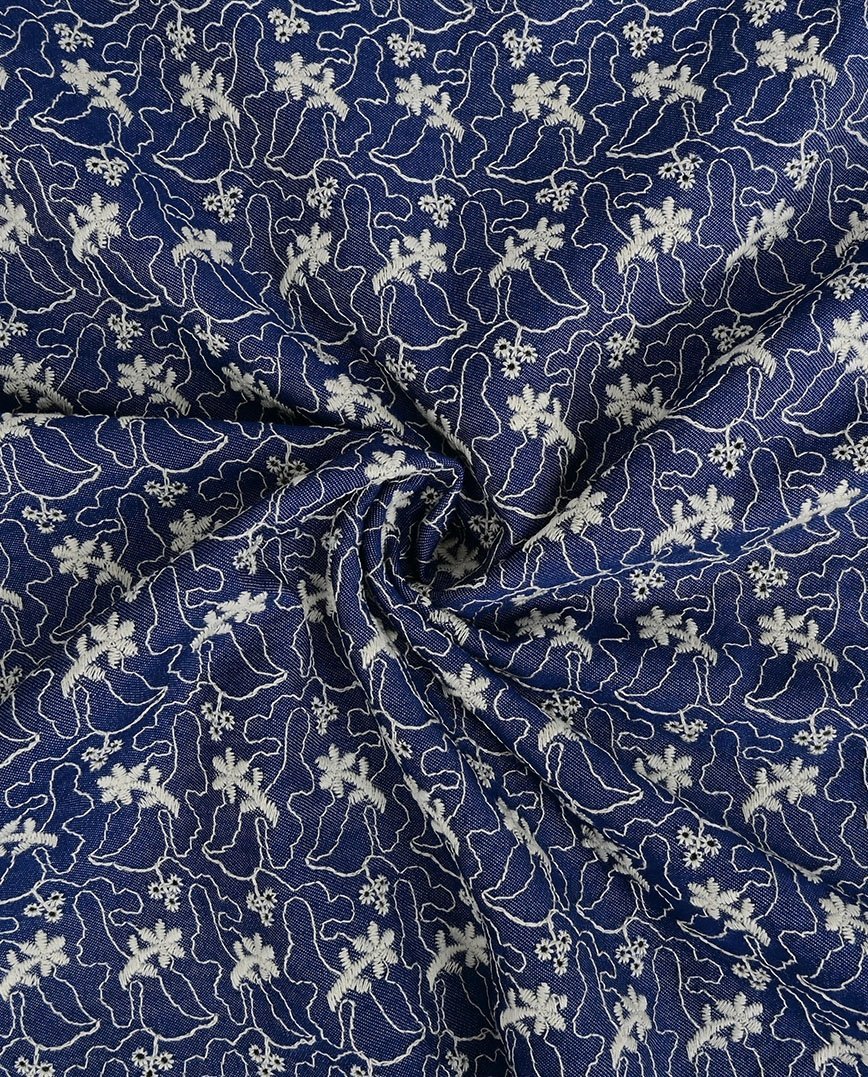 Image of denim fabric with embroidery 180 g/m² – available at Charlotte's Fabrics