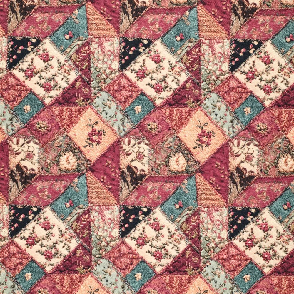 Twill coton patchwork rose denim 295 g/m² – disponible chez Šarlotes audumi