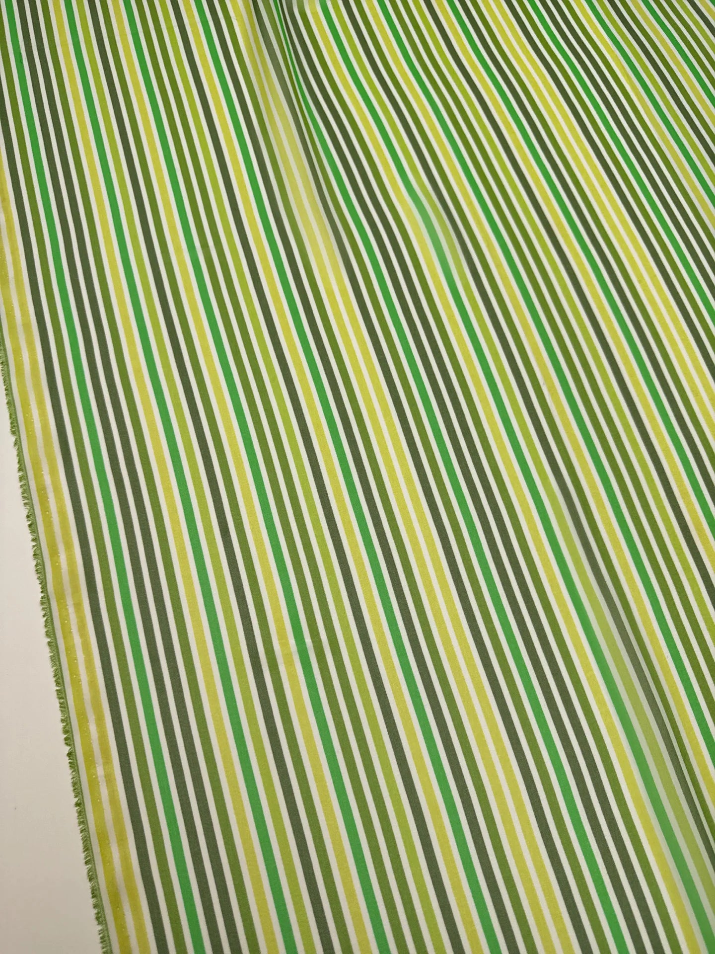 Italian 100% Silk Crepe Fabric - Green Stripes 55 g/m²
