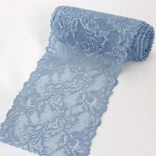 Image of elastic lace 15 cm - dusty blue - available at Šarlotes audumi