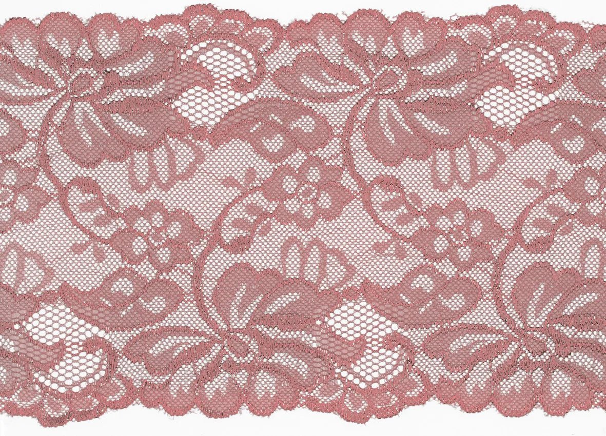 Dentelle élastique - 15 cm - vieux rose