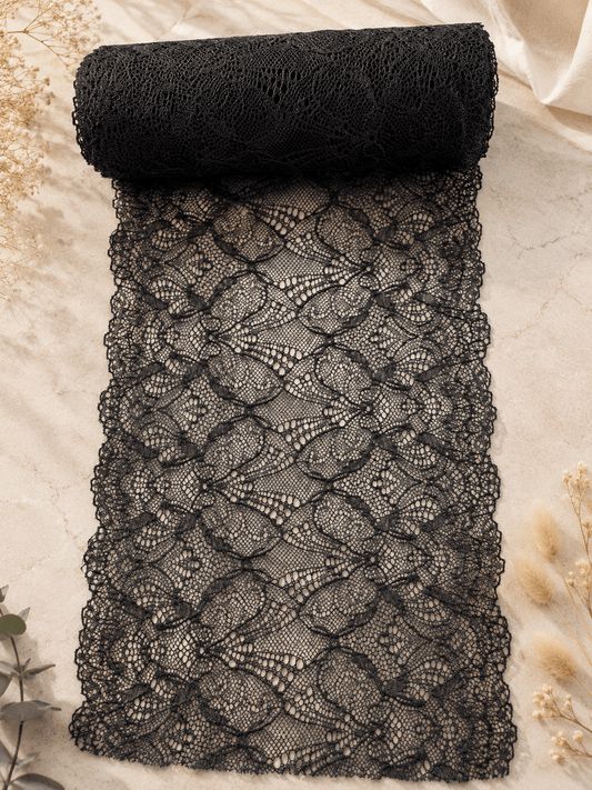 Image of elastic lace 18 cm - black, available at Charlotte's Fabrics