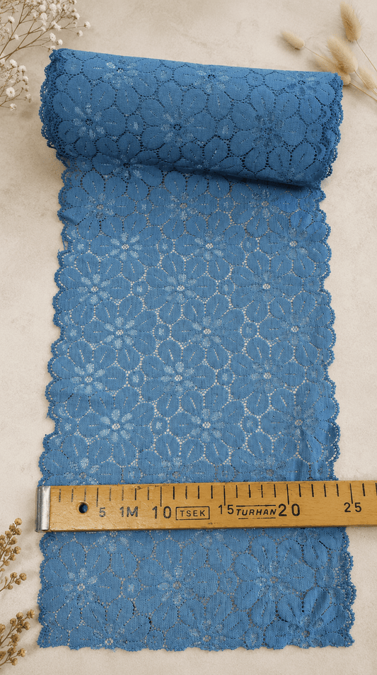 Image with flexible lace 24 cm - smoky blue – available at Charlotte's Fabrics