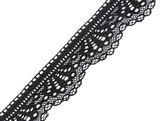 Image of 3 cm black elastic lace – available at Charlotte's Fabrics